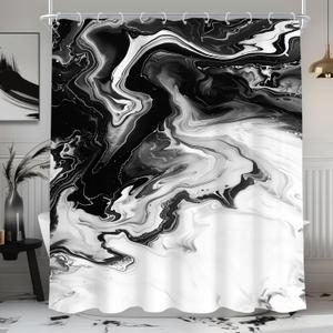 Black and White 60Wx72H Shower Curtain Abstract Gery Marble Modern Neutral Ombre Minimalist Elegant Ink Texture Chic Simple Bathroom Curtain Set Aesthetic Bath Bathroom Accessories Decor