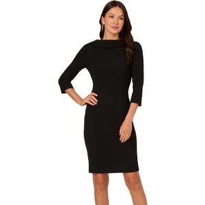 Adrianna Papell Women's Rolled Neck Crepe Midi Dress, Black, 14