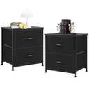 DUMOS Nightstand Small Dresser with 2 Fabric Drawers, Side Tables Bedroom End Table Bedside Storage Furniture for 20 inch Tall Night Stand for Entryway, College Dorm, Matte Black, Pack of 2 