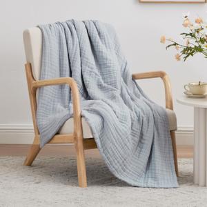 Love's cabin 6 Layer 100% Cotton Muslin Blanket, 60"x80" Twin Muslin Blanket for Couch Bed, Cyan Muslin Throw Blanket, Cotton Gauze Blanket for Adult, Lightweight and Breathable Blanket All Season (Twin(60"X80"))