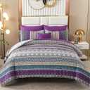 Cottolester Boho Comforter Set Queen Size,8 Piece Bed in a Bag Bohemian Striped Bedding Quilt Set,Purple Paisley Floral Comforter and Sheet Set,Soft Microfiber Complete Bedding Sets for All Season