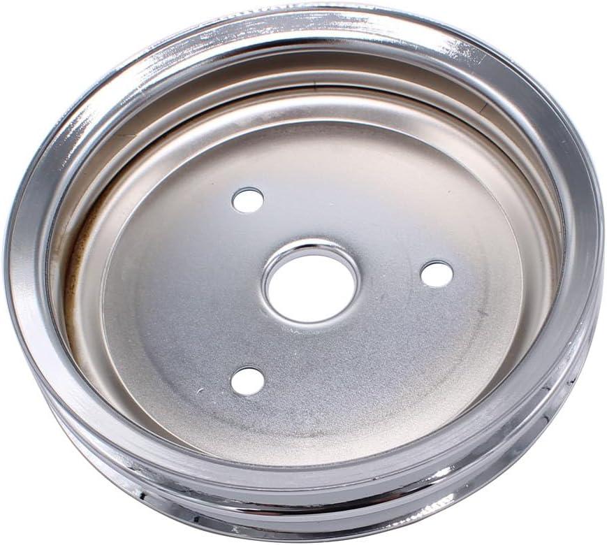 1 PC SHLPDFM Chrome Polished Silver Steel Crankshaft Pulley Double-Groove SWP Short Water Pump Compatible with Small Block Chevy SBC 262 265 267 283 302 305 307 327 350 400