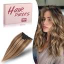 TESSHAIR Remy Hair Extensions Clip in Human Hair 10 Inch Straight Real Hair Extensions Clip in Human Hair 85g 7Pcs, Medium Brown Mixed Dark Blonde # 4P27