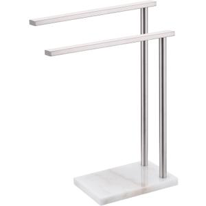 Free Standing Towel Rack Brushed Nickel 2-Tier Hand Towel Bars for Bathroom Vanity Countertop with Thicken Steady Marble Base, Stainless Steel AN7003BR