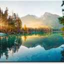 Autumn Lake Large Stretched Canvas Wall Art For Living Room Bedroom Home Decoration,Mordern Morning Sunrise View Print Picture Painting Decor Giclee Artwork,Gallery Wrapped Gift,Inner Frame(24x48) (Blue & Green Lake Landscape)