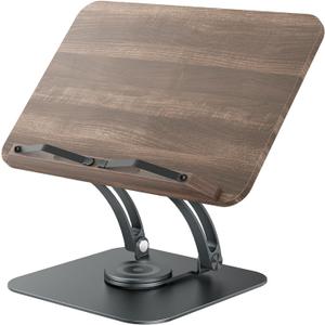 Tounee Book Stand for Reading, Adjustable Book Holder with 360 Swivel Base, Foldable Cookbook Stand Recipe Book Holder with Elastic Page Clips for Music Scores, Recipe, Tablet, Laptop-Gray