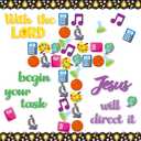 4 x BeYumi Subject Christian Bulletin Board - 88Pcs Back to School Subject Christian Bulletin Board Decor With the Lord Begin Your Task Jesus Cross Cutouts Border Trim Faith Religious Classroom Chalkboard