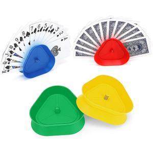 Syhood 4 Pcs Kids Playing Card Holders Plastic Playing Poker Tray for Adults Free Poker Holder Tray Happy New Year Family Card Activity Game Holds 10-12 Pcs Each(Colorful)