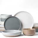 Famiware Milkyway Stoneware Dinnerware Sets with Pasta Bowls, Service for 4 (16 Pieces), Plates and Bowls Sets -Scratch Resistant, Microwave and Dishwasher Safe Dishes Set, Multi-color