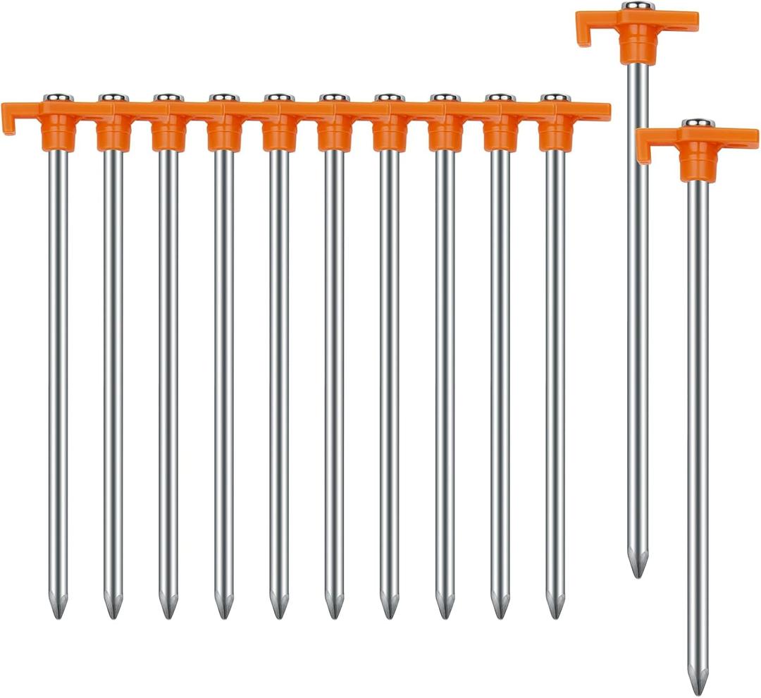 Tent Stakes Camping Stakes,AVOFOREST 7.1inch Non-Rust Metal Tent Pegs Ground Stakes Tent Spikes Camping,Garden,Hiking Orange (Orange 12pcs, 7.1IN)
