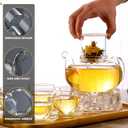 Glass Teapot Set, 34OZ/1000ML Glass Tea Kettle with Loose Tea Infuser & Warmer, 5oz/150ML Tea Cup & Saucer Set of 4, Stovetop & Microwave Safe Tea Maker, Blooming Tea Gift Set For Women