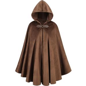 Men's Medieval Cloak with Hood, Renaissance Cape Adult Womens Velvet Halloween Party (39'', Brown)