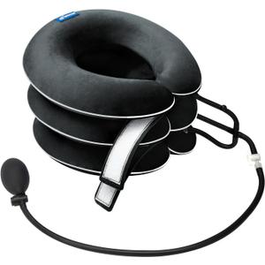 Cervical Neck Traction Device for Neck Pain Relief - Inflatable Neck Stretcher Collar for Decompression - Best Home Use Neck Brace Pump (Black Plush)
