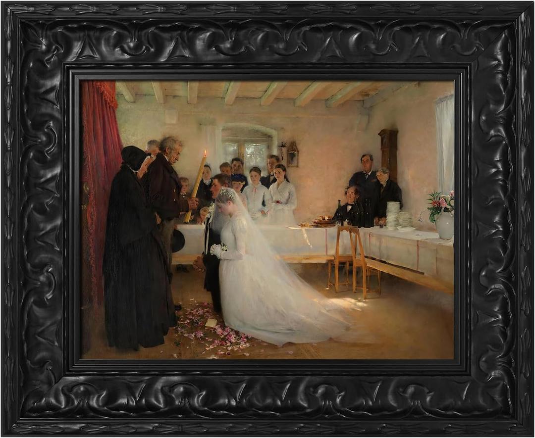 Retro Canvas Frame for 30x40" Vintage Wall Art Prints, 2.6" DIY Wood Plein Air Frames for French Countryside Still Life Paintings Home Office Hallway Guest Room Decor, No Glass & Back (Black)