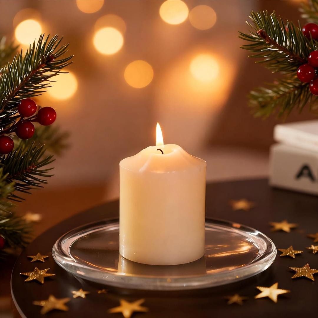 NUPTIO Glass Plate for Pillar Candles: 1pc 7" Clear 3 Wick Candle Tray - Round Village Candle Dish for Snack Jewelry Bathroom Dining Room Table Centerpieces Decor