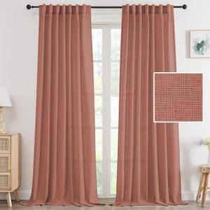 H.VERSAILTEX Linen Curtains 84 Inch Length 2 Panels Set, Thick Window Drapes Semi Sheer Light Filtering Rod Pocket Back Tab, Pinch Pleated Treatments Neutral Farmhouse Living Room, 52x84-Orange Rust