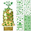 Vovocas St. Patrick's Day Treat Bags, St Patricks Day Goodie Gift Bags - Happy St Patrick's Lucky Clear Bag, 100PCS Saint Patricks Shamrock Baggies, Green Party Favor Cellophane Bag with Twist Ties