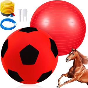 Giant Herding Ball with Ball Cover Anti Burst Please Watch VCR for How to Inflation Horse Toys for Horses Entertainment Play, Pump Included(Stylish,40 Inch,Red Color)