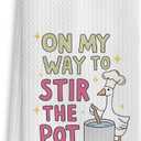 Funny Silly Goose Kitchen Towels, On My Way to Stir The Pot Funny Dish Tea Hand Towels for Kitchen Decor, Silly Goose Gifts, 16x24 Inches