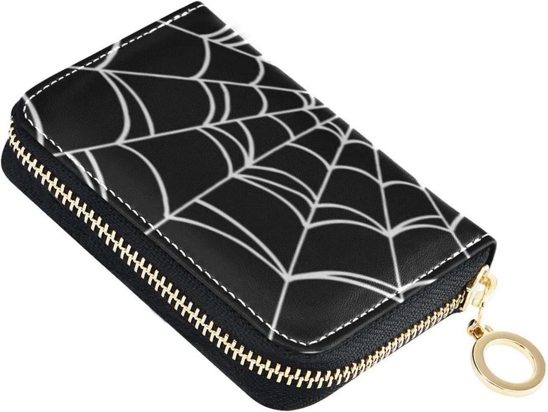 Spider Web RFID Credit Card Holder Wallets Accordion for Women Leather Zipper Card Case Accordion Wallet for Ladies Girls