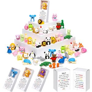 Estune 60 Pcs Animal Erasers for Kids with 60 Pcs Mini Boxes Animal Pencil Erasers Bulk Fun Toys Gifts for Classroom Prize Game Reward Treasure Box Stuffers Party Favors