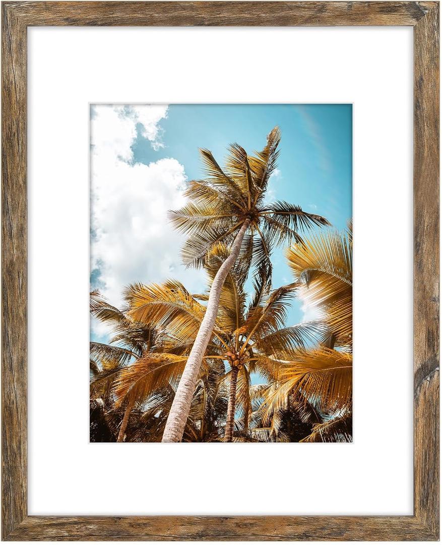 Frametory, 16x20 Picture Frame With Mat for 11x14 Picture - High Definition Glass Wide Molding - Preinstalled Wall Mounting Hardware (Rustic Brown, 1 Pack)