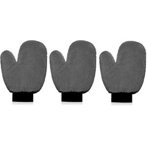 Remerry 3 Pcs Microfiber Mitt with Thumb for Cars Paint Mitt Wash Gloves Terry Weave Mitt Terry Dusting Mitt(Gray)