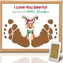 Baby's First Christmas Footprint Craft Newborn Footprint Art Craft DIY Frame Christmas Ornament Kit Wooden Picture Frame Holiday Xmas Gifts 2025, Tabletop Display Memory Keepsake(Reindeer,Gold)