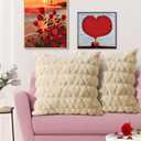 Valentines Pillow Covers, Set of 2 Soft Plush Short Wool Velvet Throw Pillow Covers, Valentines Heart Love Decorative Square Luxury Cushion Case Pillow Shell for Sofa Holiday- Beige 18x18 Inch