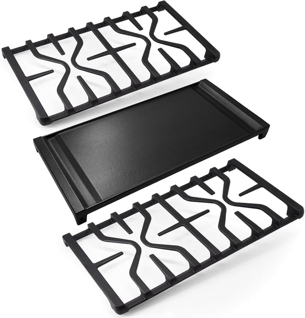 WB31X24738 Cast Iron Griddle & WB31X27151 Stove Grates Replacement for GE Gas Stove JGBS66REKSS, JGB700SEJ4SS, JGSS66SEL1SS, JGSS66SEL3SS, Griddle Plate Side Burner Grate Cooktop for GE Range Parts.