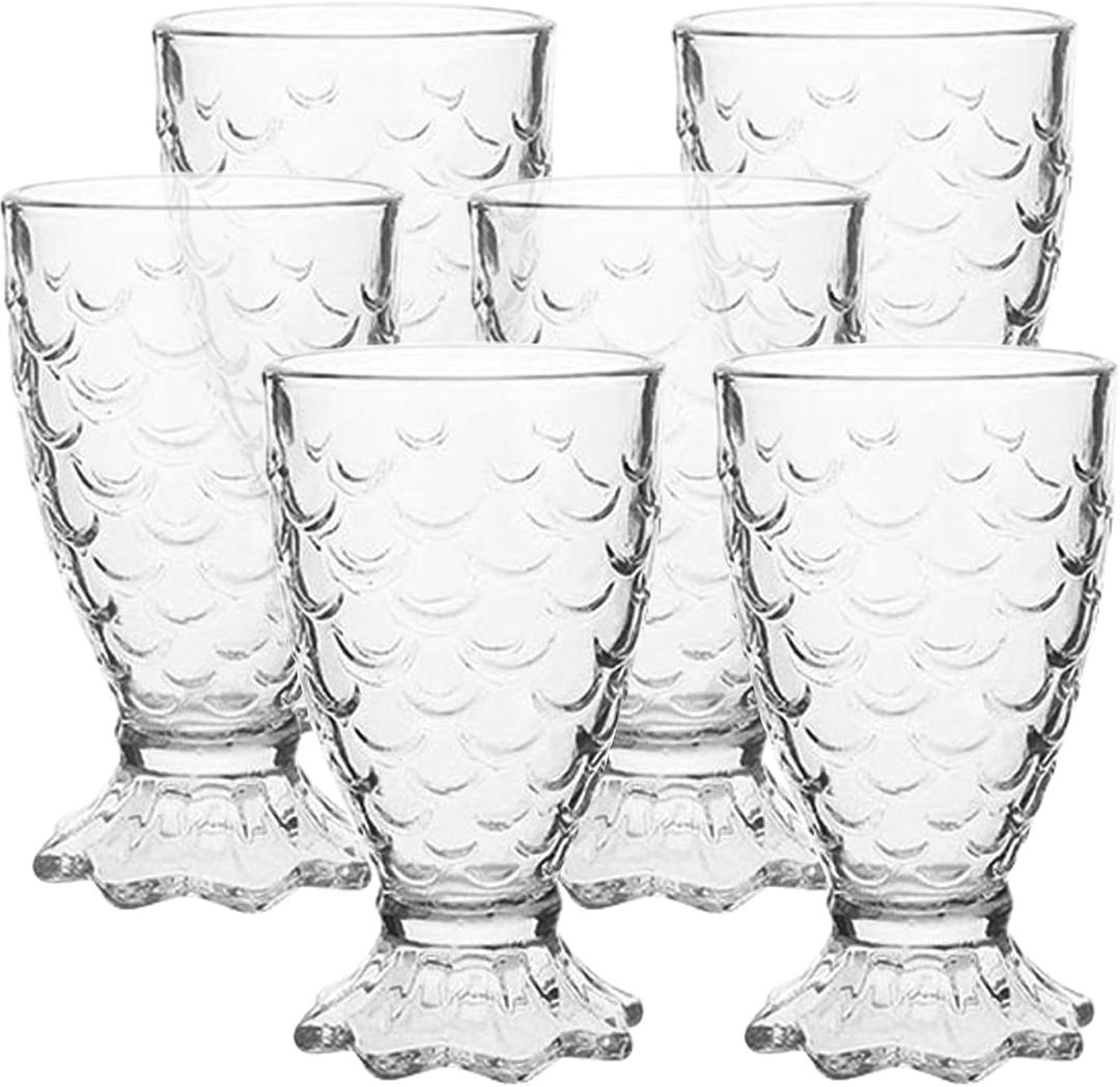 6 Pack Cocktail Glasses, Unique Mermaid Glass Decorative Cup Drinking Glasses Suitable for Cocktail, Wine, Juice, Water, Milk, Dishwasher safe