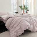 FOSSA Duvet Cover Set 100% Washed Cotton Linen Feel Super Soft Breathable Cozy 3 Pieces Bedding Sets Solid Greyish Pink Twin