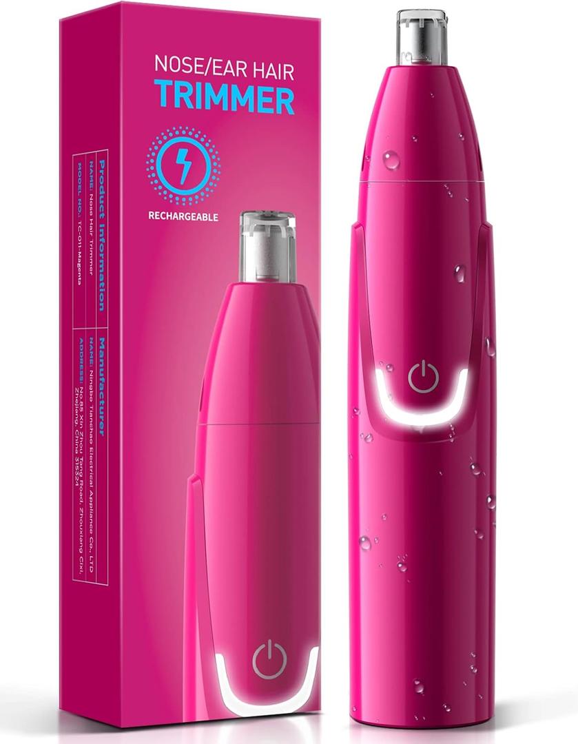 ZORAMI Rechargeable Ear and Nose Hair Trimmer - 2026 Professional Painless Eyebrow & Facial Hair Trimmer for Men Women, Powerful Motor and Dual-Edge Blades for Smoother Cutting Magenta