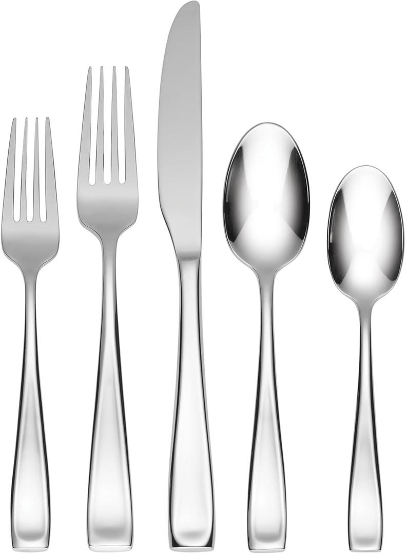 Oneida Silverware Set, Moda Mirror 20-Piece Flatware Set, Service for 4, Made of 18/10 Stainless Steel, Dishwasher Safe, Knife Spoons & Forks, Home & Kitchen, Utensils Set, Cutlery (Silver, 20 Piece)