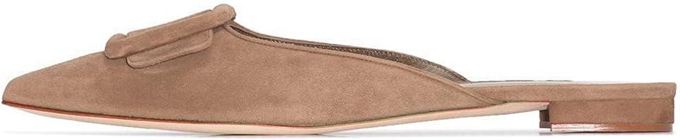 Divanne Mules for Women, Buckle Flat Mules Pointed Toe Backless Mule Slides Suede Slip On Loafers.7