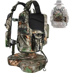 Kalkal Turkey Vest with Seat, Lightweight Camo Turkey Hunting Vest with Multi-Compartment Storage, Hydration Pocket, Quiet Fabric, Turkey Hunting Gear for Men Women