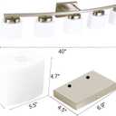 5 Light Brushed Nickel Vanity Lighting Fixture with Milky White Glass Shade for Bathroom Over Mirror, 40 Inches