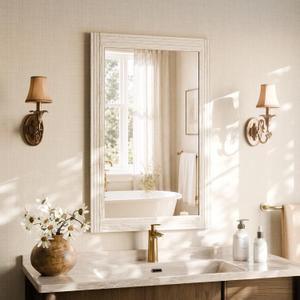 Rectangular Wall Mirror 36" x 24", Solid Wood Frame Bathroom Mirror, White