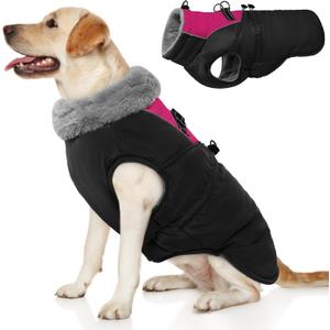 ROZKITCH Dog Jacket for Cold Weather, Dog Coat for Autumn Winter with Turtleneck, Pet Clothes with Adjustable Buckles, Soft Warm Pet Clothing with Reflective Strip for Medium Large Dogs Black XL (XL(Chest Girth:29.9"))