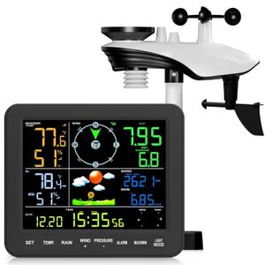 Home Weather Station with Rain Gauge and Wind Speed, Weather Stations Wireless Indoor Outdoor with Rain Gauge Outdoor, Forecast, Temperature, Humidity, Moon Phase, Alarm Clock(No WiFi)