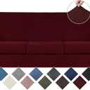 WEERRW Velvet High Stretch Couch Covers for 3 Cushion Couch Sofa Slipcovers, Washable Furniture Protector with Non Slip Elastic Bottom, Feature Soft and Thick Plush Fabric, Burgundy, Large
