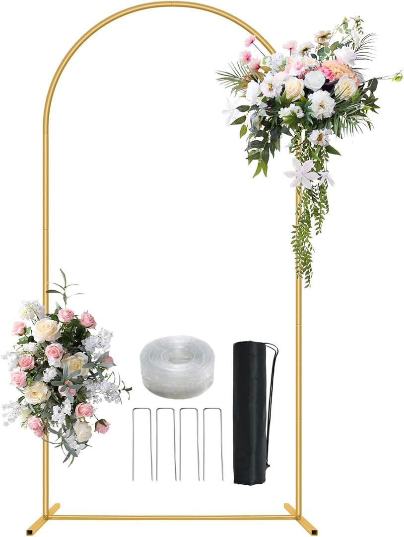 6.6FT Metal Wedding Arch Stand Gold Square Arched Backdrop Frame for Party Ceremony Valentines Day Birthday Bridal Baby Shower Garden Floral Balloon Arch Decoration