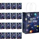 Outus 16 Pack Outer Birthday Space Party Favors Space Goody Bags with Handles Galaxy Gift Bags Kraft Paper Planet Goodie Treat Astronaut Present for Boys Girls Theme Party