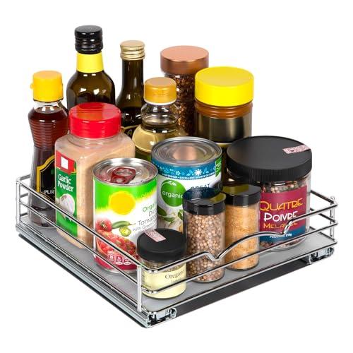 Pull Out Cabinet Organizer for Spices, Cans - Heavy Duty - Pull Out Spice Rack- Cabinet Pull Out Shelf for Cans,Dishes, Etc, 10"W x 10"D x 2-1/8 H, Chrome