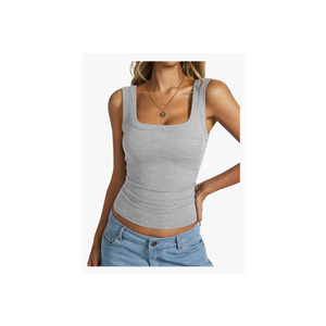 Womens Cotton Ribbed Square Neck Tank Tops Basic Backless Sleeveless Summer Cami Shirts 2025 L