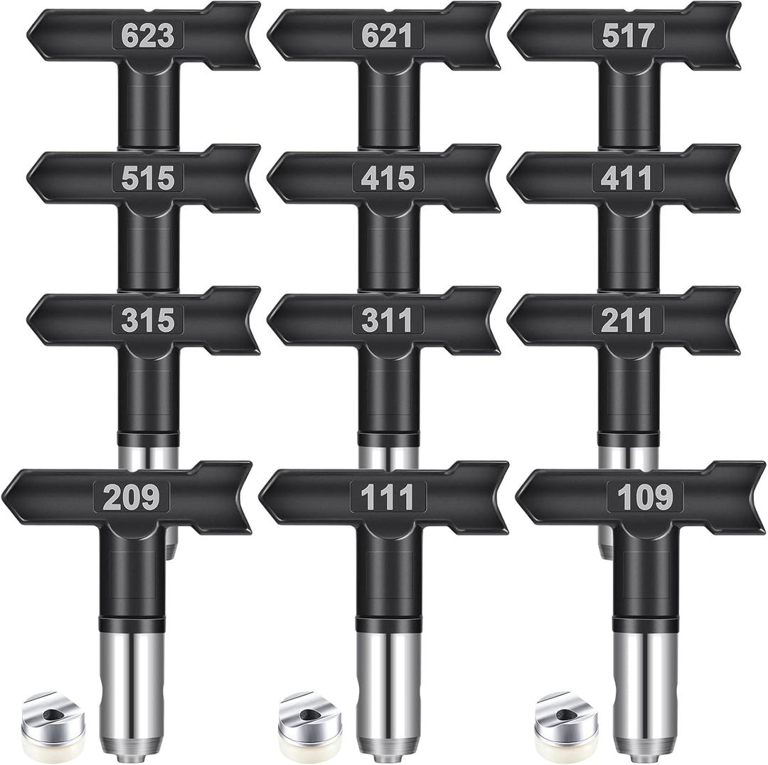 Zhengmy 12 Pcs Airless Paint Sprayer Tips Reversible Spray Tips Nozzles Tip Paint for Airless Sprayer Gun House Painting Fences(109, 111, 209, 211, 311, 315, 411, 415, 515, 517)