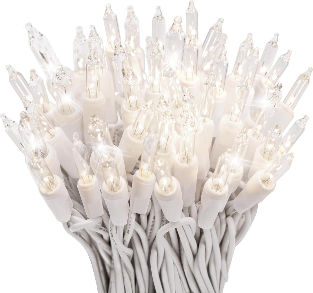 612 Vermont 100 Clear Christmas Twinkle Lights on White Wire, 12 of 100 Lights Twinkle, Indoor and Outdoor Use, Connect up to 4 Sets End to End, Lighted Length 20.6, Total Length 21.8