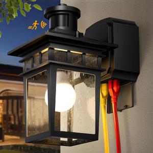 Motion Sensor Outdoor Porch Lights with GFCI Outlet,3 Modes Dusk to Dawn Outdoor Light Fixture,Waterproof Exterior Lighting Fixture Outside Wall Sconce Lights for House Front Door Patio Garage, 1-Pack-Motion Sensor
