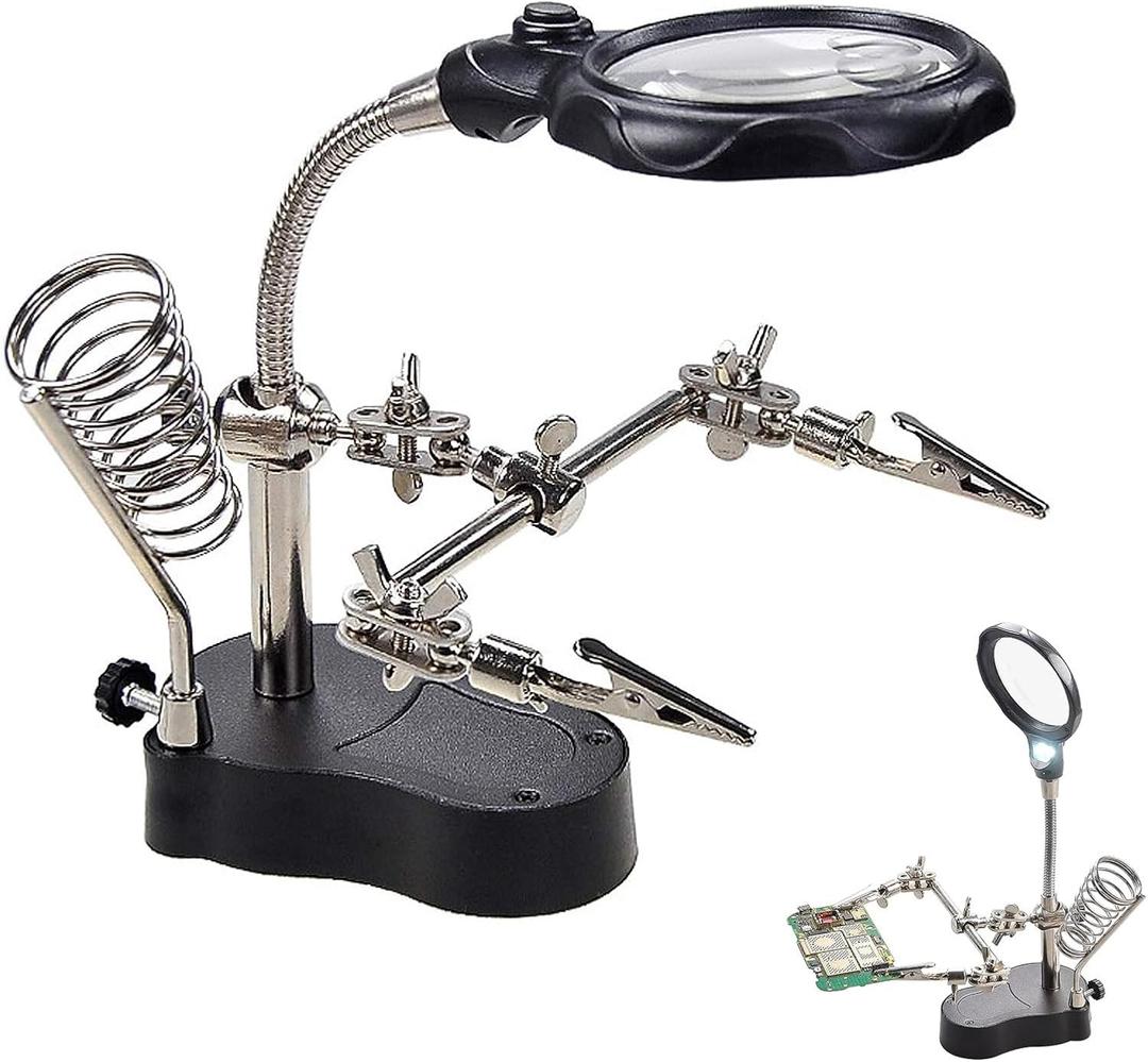 3.5X12X Helping Hands Soldering Station with LED Light & Alligator Clips - Magnifier Stand for Welding PCB Repair Jewelry Craft Hobby Model Building Watch Repair