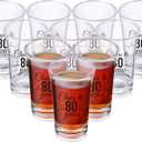 Sliner 48 Pack Birthday Shot Glasses Bulk 1.4oz Cheers to 30/40/50/60/70/80 Years Shot Glass Unbreakable Thick Base Mini Clear Plastic Wine Glass Anniversary Favors for Guests(Black,80 Years)